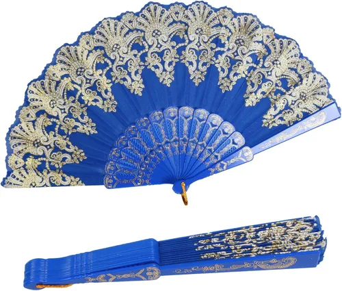 Miniatura 15 de INNOLIFE Abanico de mano plegable español con patrón retro para mujeres, abanico plegable chino de mano para fiestas, baile, bodas y decoración
