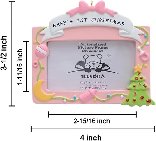 Miniatura 5 de MAXORA Adorno de la primera Navidad del bebé 2025 - Adorno de fotografía de Navidad personalizado en marco rosa - Regalos personalizados para nietos