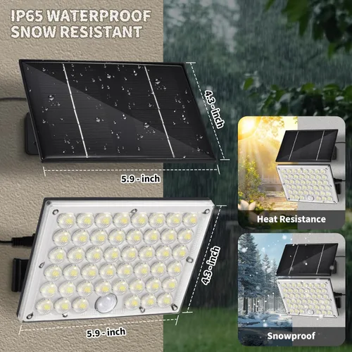 Miniatura 5 de Pack de 2 luces solares con 184 LED para exteriores, con sensor de movimiento, luces solares de pared impermeables al aire libre con 3 modos