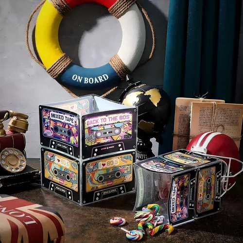 Miniatura 2 de Frienda 8 piezas de decoración de cassette retro decoración de casete de los años 90 y 80 centros de mesa de fiesta temática 4 estilos cubo
