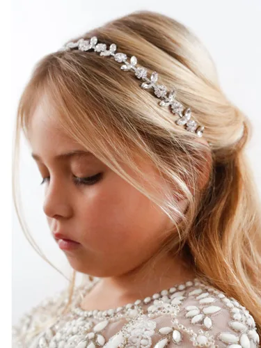 Miniatura 3 de SWEETV - Diadema plateada de niña de flores para boda, diadema de cristal para bebé, corona floral para niña, accesorios para el cabello