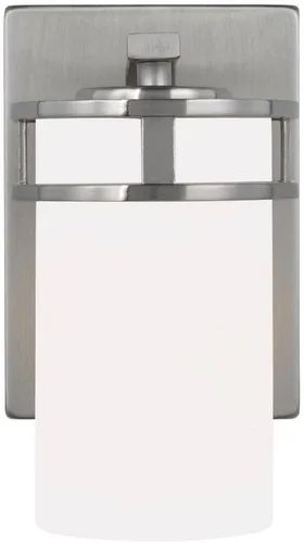 Generation Lighting 4121601-962 Robie - Lámpara de pared cilíndrica de vidrio blanco y grabado, 1 luz de 75 vatios, 8 pulgadas de alto x 5 pulgadas