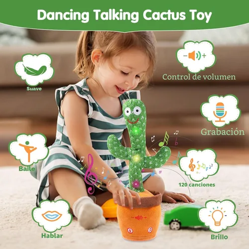 Miniatura 2 de MIAODAM - Cactus bailarín con volumen ajustable, juguete de cactus que habla, emite luces brillantes y coloridas, repite lo que dices, canta 120