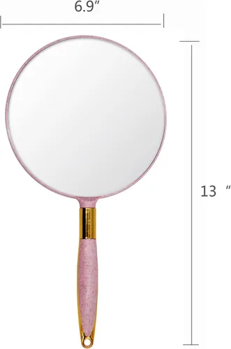 Miniatura 4 de Eaoundm Espejo de mano redondo para maquillaje (6.9 pulgadas de ancho x 13 pulgadas de largo, rosa)