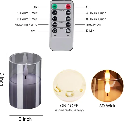 Miniatura 3 de VIODAIM Paquete de 6 velas votivas de cristal parpadeantes sin llama con control remoto, velas votivas de cera real de 2 x 3 pulgadas, funcionan