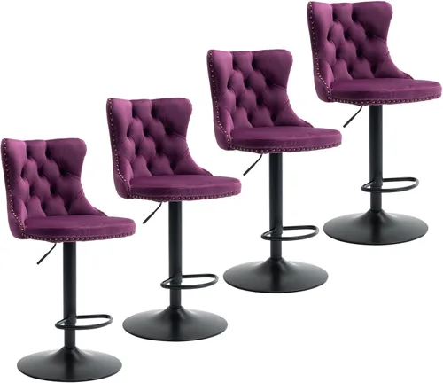 Miniatura 28 de Aoowow Juego de 2 taburetes de bar giratorios ajustables con respaldo de terciopelo copetudo, sillas de bar modernas tapizadas con cabeza de clavo