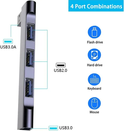 Miniatura 2 de Hub USB para portátil de 4 puertos, concentrador USB 3.0 portátil, adaptador multipuerto USB para MacBook Air/Pro, portátil, PC, teclado, unidad Hub