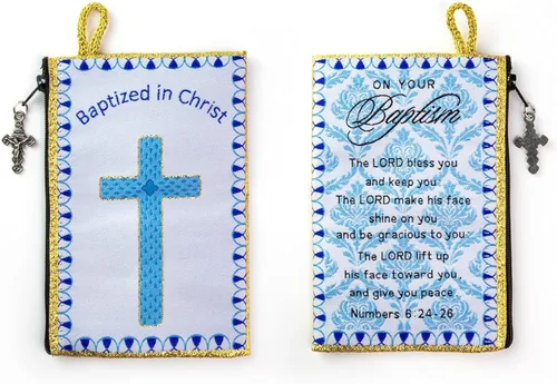 Bolsa de rosario católico, estuche de rosario de bautismo para niños con números 6:24-26, versículo de la Biblia, 4 x 6 pulgadas, joyería y monedero