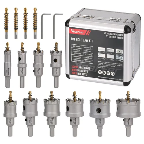 Miniatura 13 de Kit de sierra perforadora de carburo de 15 piezas, cortador de agujeros de metal de 5/8 a 3 pulgadas con taladro piloto, sierra perforadora