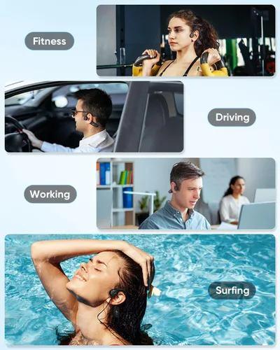 Miniatura 7 de Auriculares de natación, auriculares Bluetooth 6.0 de conducción ósea, IP68 impermeable para natación, auriculares deportivos abiertos con modo MP3