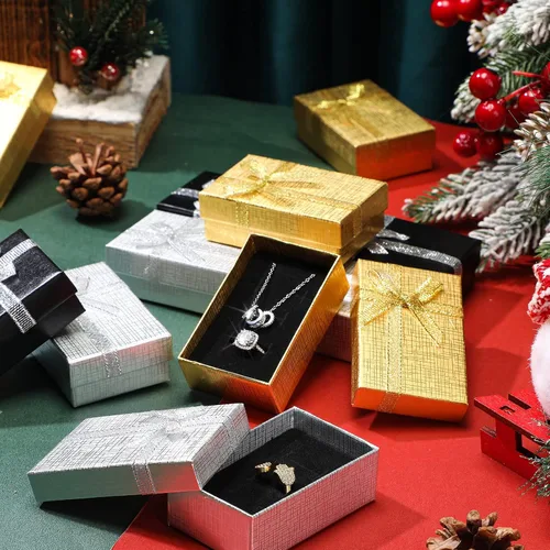 Miniatura 4 de Kenning Juego de 36 cajas de regalo de joyería, cajas de regalo pequeñas a granel con tapas, 2 x 3.1 x 1.1 pulgadas, lazo de cinta para el día
