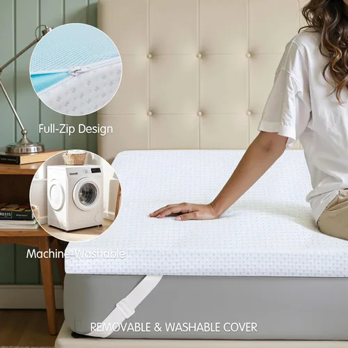 Miniatura 11 de Subrtex Funda para Topper de Colchón (Solo Funda) Protector de Colchón Ropa de Cama de Rayón Hecho de Bambú Funda Envolvente de Colchón Extraíble