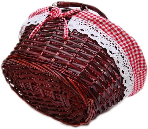 Miniatura 4 de OYPEIP Cesta de mimbre ovalada con asas dobles abatibles y forro extraíble, para regalos o picnic