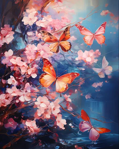 FemGe Kits de pintura de diamantes 5D para adultos, flores de mariposa rosadas, círculo completo, kit de arte de diamantes para principiantes, kits