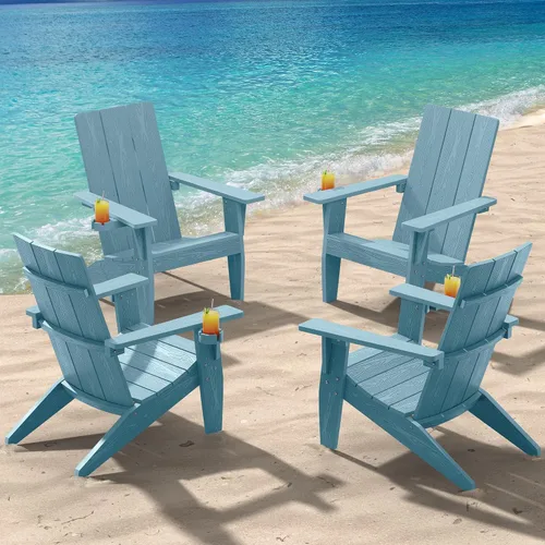 Miniatura 12 de MXIMU Silla Adirondack moderna resistente a la intemperie con portavasos, sillas de gran tamaño para hogueras Adorondic de plástico al aire libre