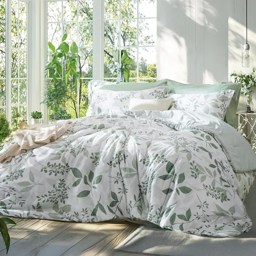 Bedsure - Juego de edredón tamaño King, juego de ropa de cama floral lindo, 3 piezas, 1 edredón reversible suave verde salvia con flores botánicas y