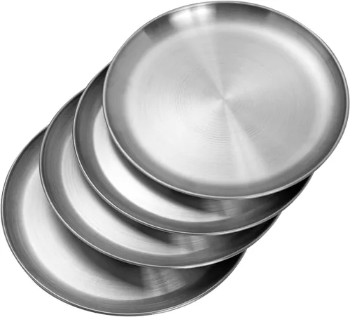 CAMBUY Juego de platos de acero inoxidable de 10 pulgadas, platos de metal ligeros irrompibles para cena, no tóxicos, aptos para lavavajillas, sin