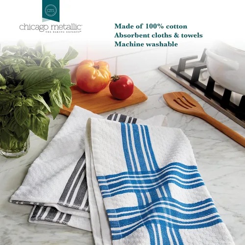 Miniatura 6 de Chicago Metallic Juego de textiles de cocina, manopla y soporte para ollas, toallas de cocina de rizo de algodón y paños de cocina, 9 piezas, azul