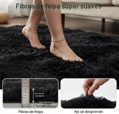 Miniatura 4 de Mugorn - Alfombra de 8 x 10 pies, alfombras grandes, esponjosas, suaves, peludas, antideslizantes, mullidas para interiores, color negro, 8 x 10 pies