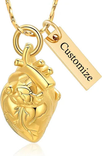 Miniatura 8 de Imrsanl Collar con colgante de joyería de cremación para cenizas – Collar anatómico de urna de corazón para cenizas – Medallones conmemorativos