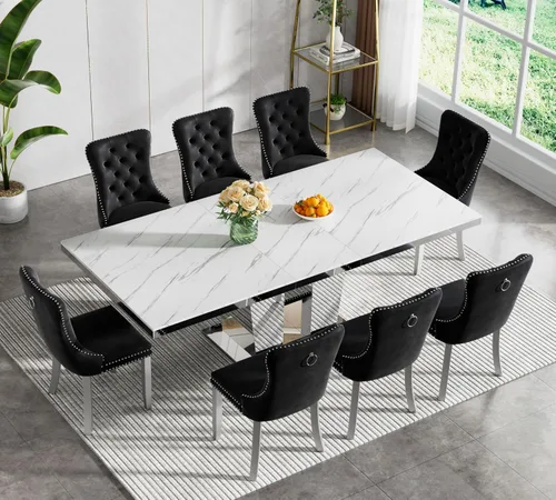 Miniatura 62 de Juego de mesa de comedor extensible de 5 piezas, juego de mesa de comedor extensible de estilo granja para 4, mesa de cocina expandible de madera