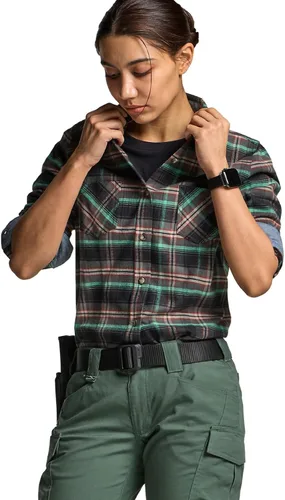 Miniatura 3 de CQR - Camisa de franela a cuadros para mujer, de manga larga, casual, de algodón suave cepillado y con botones