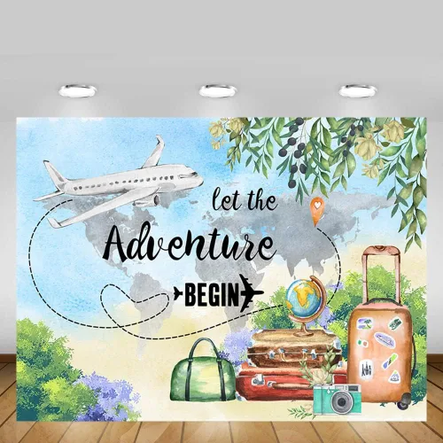 Miniatura 5 de MEHOFOND Let The Adventure Begin - Telón de fondo para baby shower, viaje, cumpleaños, graduación, fiesta de jubilación, pancarta de avión