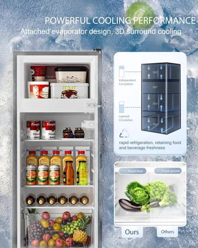 Miniatura 2 de Tehanld - Refrigerador de doble puerta con congelador, 4.5 pies cúbicos, mini refrigerador con congelador, 7 configuraciones de temperatura
