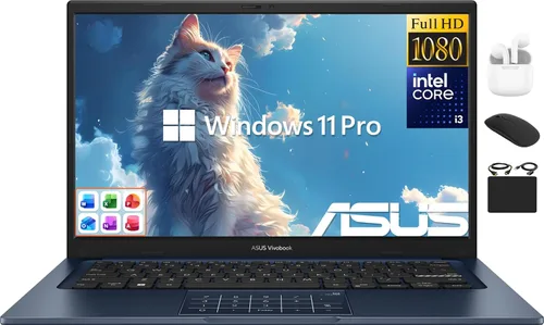 ASUS Vivobook 14" FHD Laptop 2025 para Negocios y Estudiantes, Office 2024 de por vida, 6-Core Intel i3 de 13.ª generación (hasta 4.5GHz), 40GB de