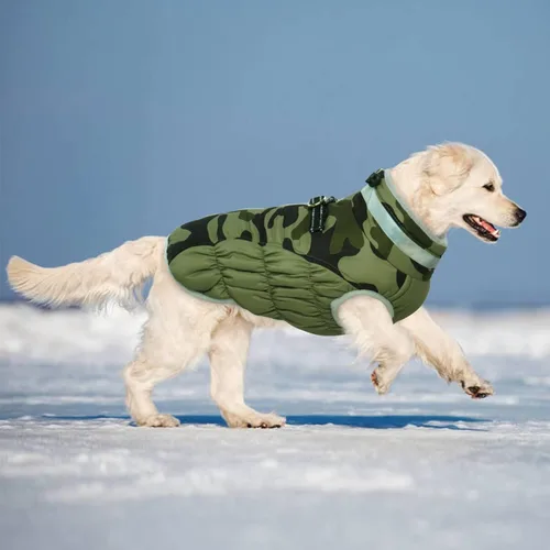 Miniatura 7 de Lelepet Abrigo cálido para perro, abrigo de invierno para perro, chaqueta impermeable para perros con arnés incorporado, chaleco reflectante