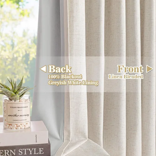 Miniatura 2 de MYSKY HOME Dusty Blue Full Black Out Pinch Pleated Curtains 63 inches Long for Bedroom Linen Textured with Blackout Liners Blue Gray Thermal