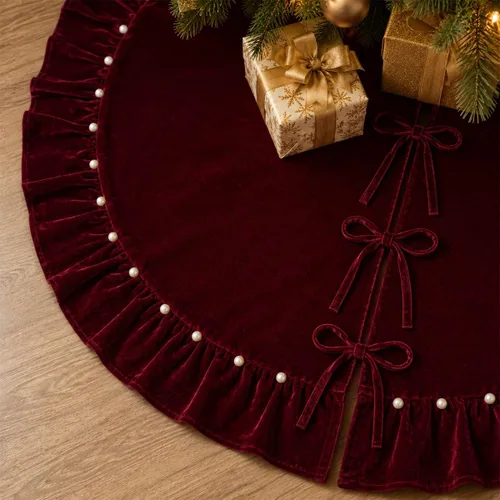 Miniatura 28 de Faldones de Felpa para Árbol de Navidad, 24 pulgadas, Lujosa Cubierta de Base de Árbol de Navidad de Piel Sintética Negra con Copos de Nieve Dorados