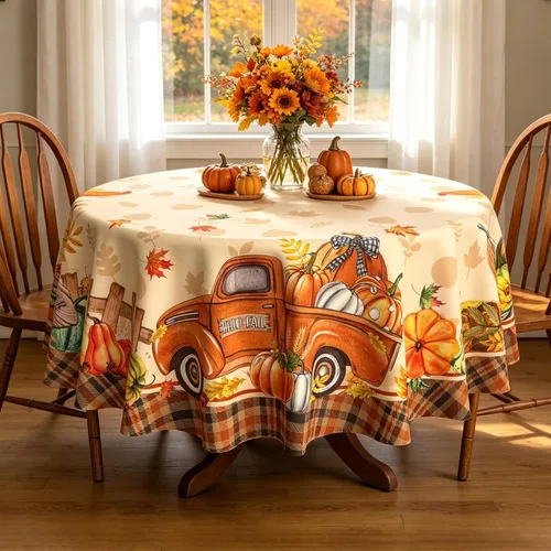 Miniatura 7 de Hexagram Mantel rectangular de otoño de 50 x 70 pulgadas, mantel de otoño naranja, mantel de camión de calabaza para decoración del hogar, cocina