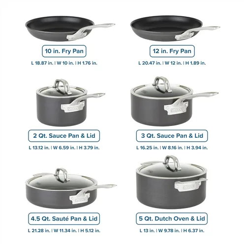 Miniatura 4 de Viking Juego de ollas y sartenes antiadherentes, 10 piezas de utensilios de cocina anodizados duros con tapas de vidrio, color negro