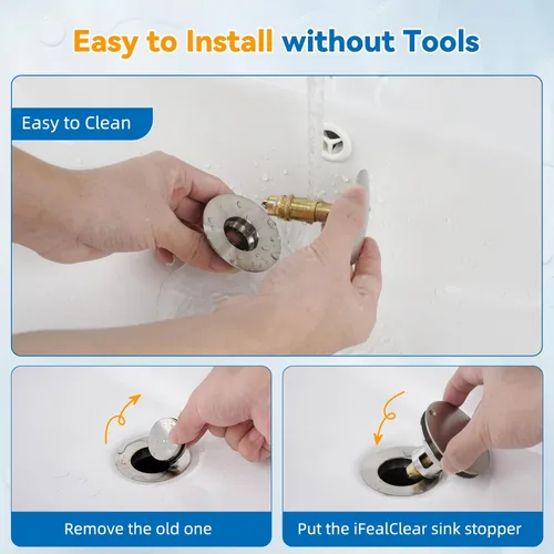 Miniatura 8 de iFealClear Tapón Universal para Lavabo de Baño, Colador de Drenaje Emergente de Metal con Cesta Recoge Pelo, Compatible con 1.1"-2.36" de Lavabo EE.