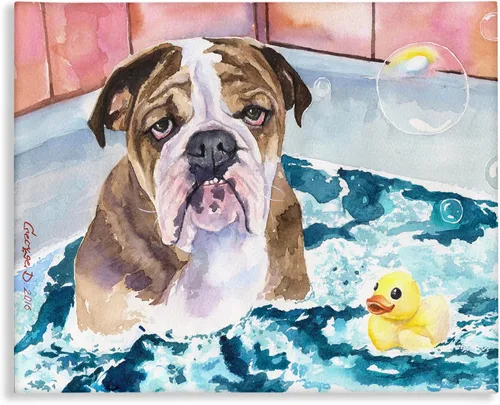Miniatura 8 de Stupell Industries Placa de pared de goma con diseño de bulldog inglés en la bañera, diseño de George Dyachenko, 10 x 15 pulgadas, color azul