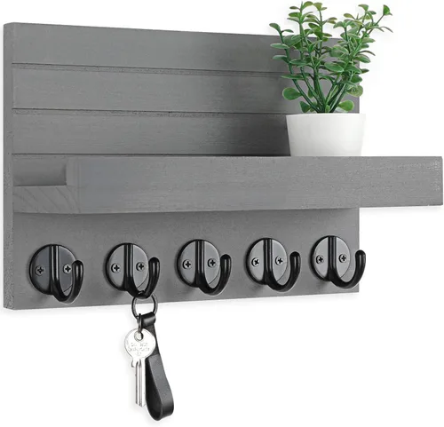 Miniatura 9 de Lwenki - Soporte de llaves para pared, llavero decorativo y soporte para correo con estante, tiene ganchos grandes para bolsos, abrigos, paraguas