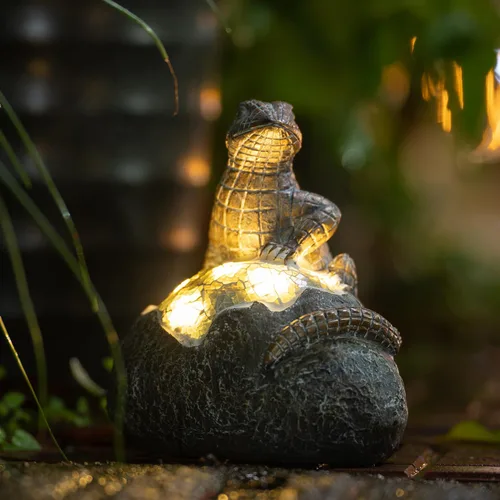 Miniatura 12 de Rezpuao Estatua de jardín de lagarto, decoración solar de lagarto para exteriores, figura de lagartos de resina con luz solar para patio, balcón