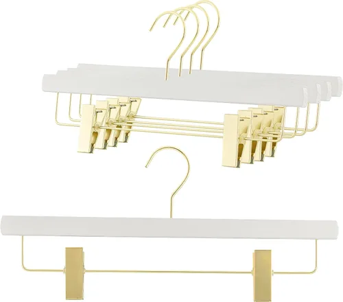 Miniatura 9 de MAWA by Reston Lloyd, Percha de madera europea, percha de madera de haya con clips ajustables para pantalones, gancho dorado giratorio, acabado