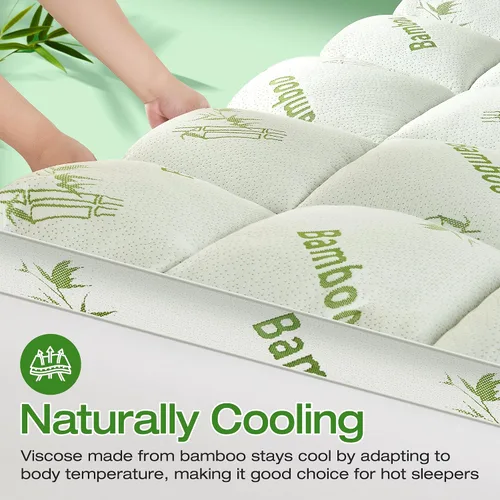 Miniatura 4 de Cubrecolchón Tamaño Completo de Viscosa Derivada del Bambú, Funda de Colchón Pillow Top Gruesa y Suave para el Dolor de Espalda, Protector