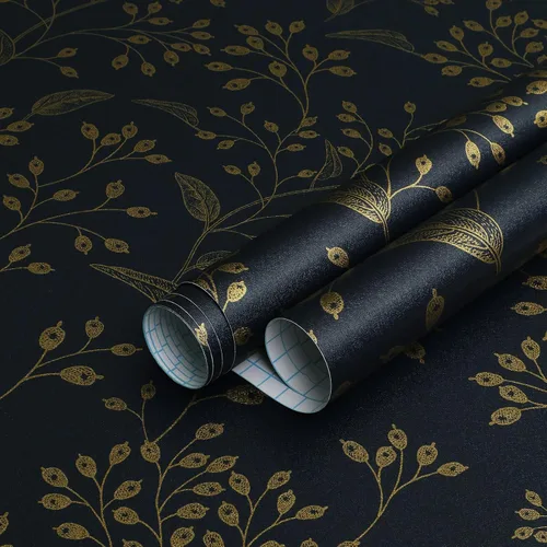 Miniatura 13 de Heroad Papel Tapiz Autoadhesivo Despegar y Pegar Negro Papel de Contacto Floral Dorado Papel Tapiz Moderno Boho Removible Papel de Contacto