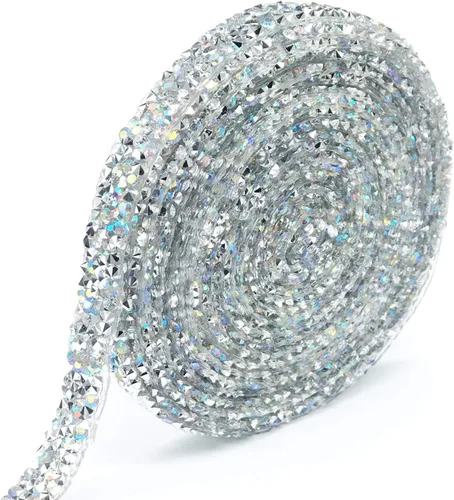Miniatura 10 de Dowarm Cinta de diamantes de imitación de 3 yardas, rollo de cinta de diamantes de imitación, envoltura de malla con diamantes de imitación Negro
