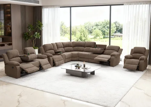 Miniatura 39 de Juego de sofá seccional reclinable manual, juegos de muebles de sala de estar, sofá seccional en forma de L y 2 sillas, cómodo sofá reclinable