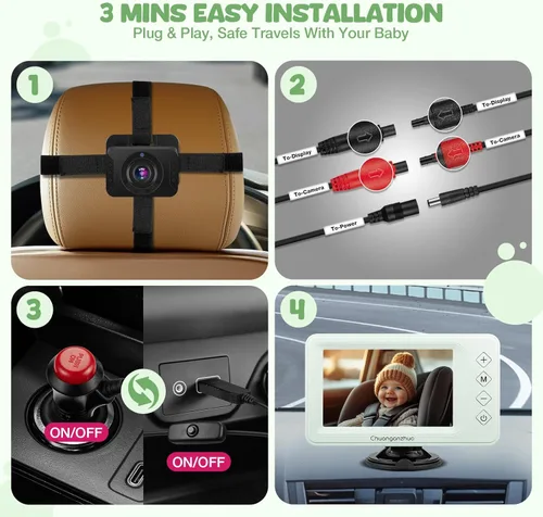 Miniatura 6 de Baby Car Camera with Advanced Night Vision, AHD 1080P 5inch IPS Full View Car Baby Monitor, Carseat Camera for Kids Infants Rear Facing Mirror, USB