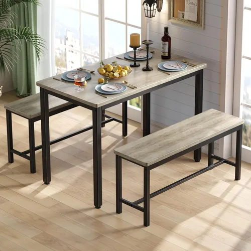 Miniatura 2 de Tatub Juego de mesa de comedor para 4, juego de mesa de cocina de 3 piezas con 2 bancos, juego de comedor que ahorra espacio para rincón de desayuno