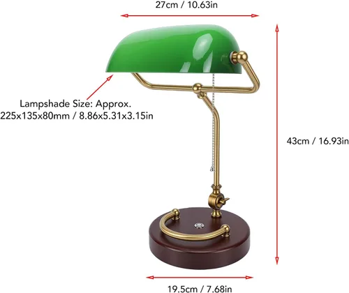 Miniatura 4 de MAVIS LAVEN Vintage Desk Lamp, Emerald Green Glass Bankers Lamp with 350 Rotatable Lampshade and Touch Sensitive Dimming, for Home Office Living