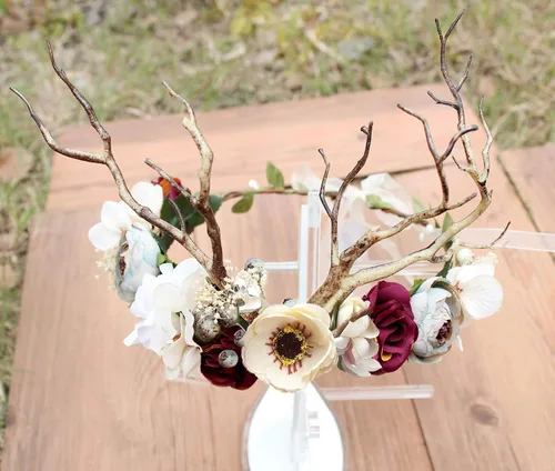 Miniatura 2 de Boho Flower Crown Floral Garland Headband Flower Halo Headpiece with Ribbon Wedding Festival Party Photos