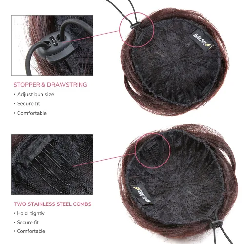 Miniatura 5 de Bella Hair Extensión de moño 100% humano en forma de dona, extensiones de moño para mujeres y hombres, coleteros falsos instantáneos