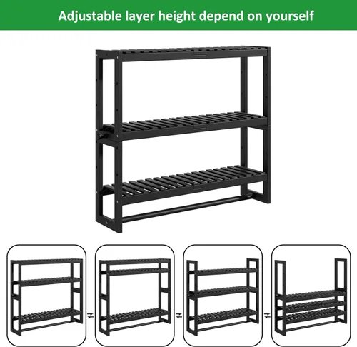 Miniatura 7 de RRX Organizador de almacenamiento de estante de baño, estante de baño, organizador de bambú de 3 niveles ajustable con barra, colgante, estante Negro