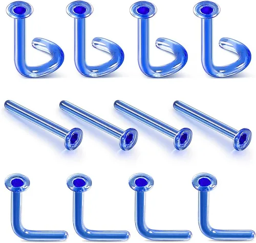 Miniatura 8 de Juego de 12 retenedores de cristal con parte superior plana de 16 G y 18 G, 3 formas clásicas para nariz, oreja, labio, tragus, hélice, cartílago, 5